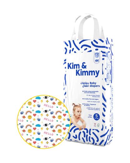 Kim & Kimmy Funny Icons Taped Diapers-Size 5 (12-17Kg)-With Wetness Indicator