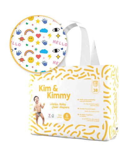 Kim & Kimmy Funny Icons Taped Diapers-Size 6 (15-20Kg)-With Wetness Indicator