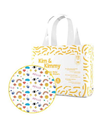 Kim & Kimmy Funny Icons Taped Diapers-Size 6 (15-20Kg)-With Wetness Indicator