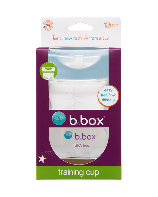 b.box Training Cup-With Silicone Sleeve-Unique Water Window-Easy Free Flow Drinking-240 ml-Ocean Blue-For Infants