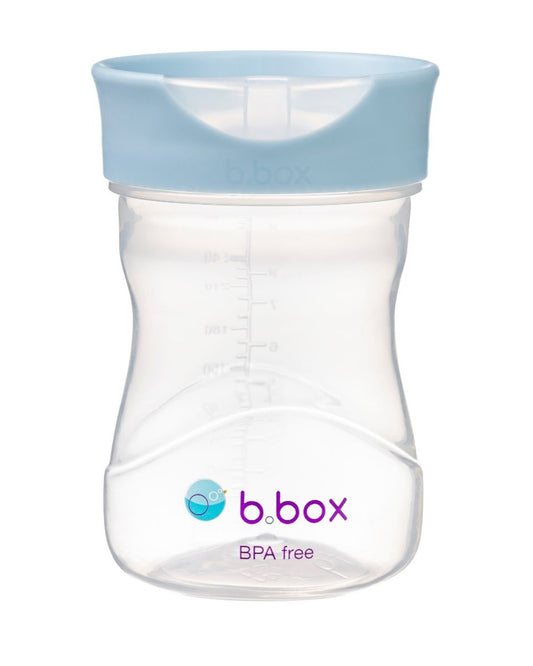 b.box Training Cup-With Silicone Sleeve-Unique Water Window-Easy Free Flow Drinking-240 ml-Ocean Blue-For Infants