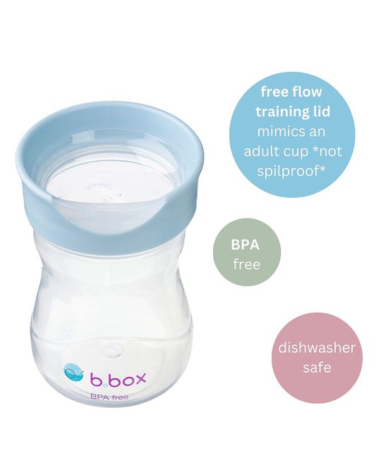 b.box Training Cup-With Silicone Sleeve-Unique Water Window-Easy Free Flow Drinking-240 ml-Ocean Blue-For Infants