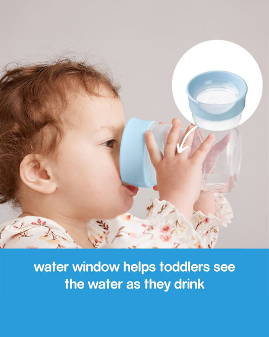 b.box Training Cup-With Silicone Sleeve-Unique Water Window-Easy Free Flow Drinking-240 ml-Ocean Blue-For Infants