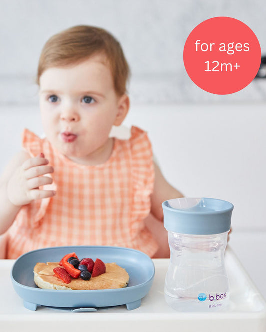 b.box Training Cup-With Silicone Sleeve-Unique Water Window-Easy Free Flow Drinking-240 ml-Ocean Blue-For Infants