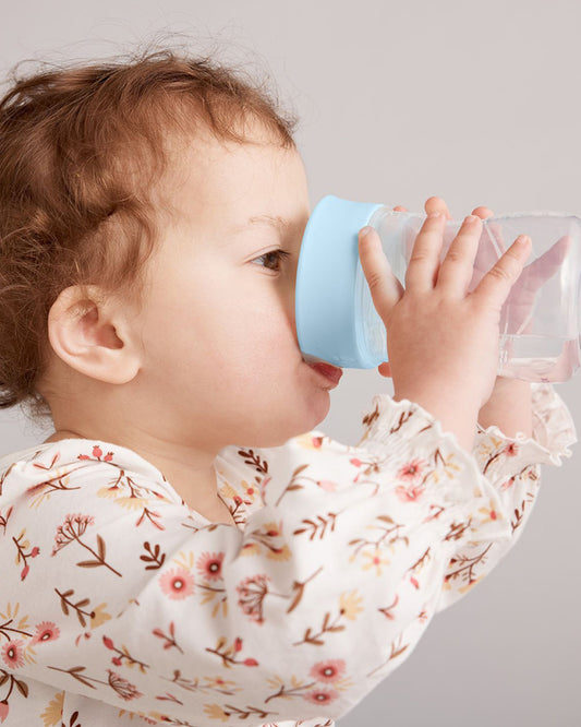 b.box Training Cup-With Silicone Sleeve-Unique Water Window-Easy Free Flow Drinking-240 ml-Ocean Blue-For Infants