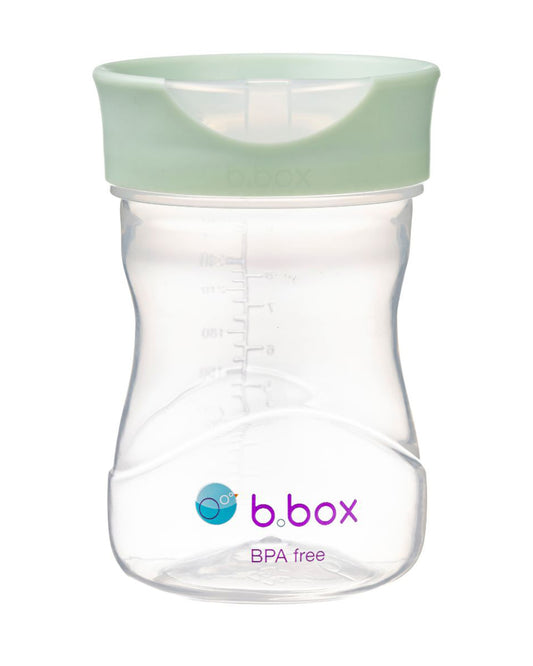 b.box Training Cup-With Silicone Sleeve-Unique Water Window-Easy Free Flow Drinking-240 ml-Sage Green-For Infants