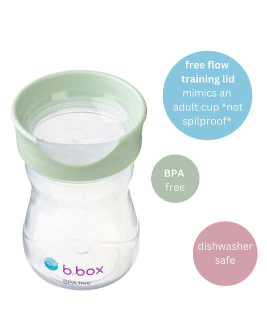 b.box Training Cup-With Silicone Sleeve-Unique Water Window-Easy Free Flow Drinking-240 ml-Sage Green-For Infants