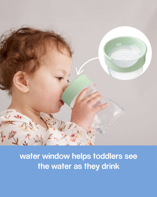 b.box Training Cup-With Silicone Sleeve-Unique Water Window-Easy Free Flow Drinking-240 ml-Sage Green-For Infants