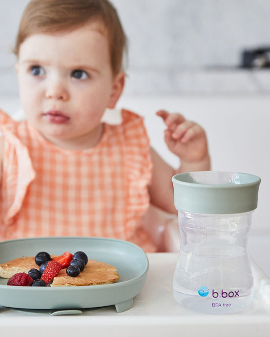b.box Training Cup-With Silicone Sleeve-Unique Water Window-Easy Free Flow Drinking-240 ml-Sage Green-For Infants