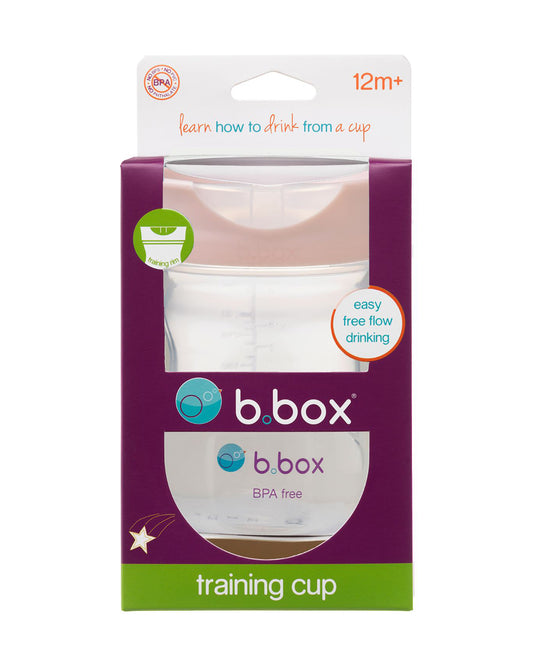 b.box Training Cup-With Silicone Sleeve-Unique Water Window-Easy Free Flow Drinking-240 ml-Blush Pink-For Infants