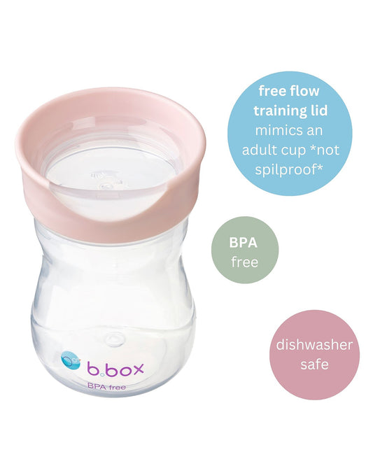b.box Training Cup-With Silicone Sleeve-Unique Water Window-Easy Free Flow Drinking-240 ml-Blush Pink-For Infants