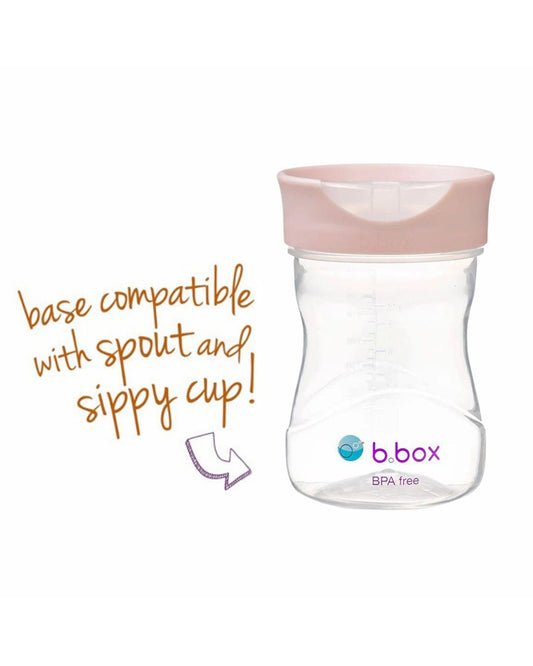 b.box Training Cup-With Silicone Sleeve-Unique Water Window-Easy Free Flow Drinking-240 ml-Blush Pink-For Infants