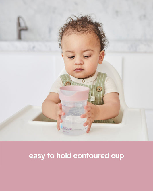 b.box Training Cup-With Silicone Sleeve-Unique Water Window-Easy Free Flow Drinking-240 ml-Blush Pink-For Infants