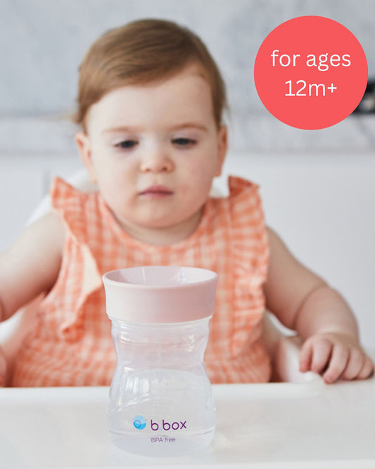 b.box Training Cup-With Silicone Sleeve-Unique Water Window-Easy Free Flow Drinking-240 ml-Blush Pink-For Infants