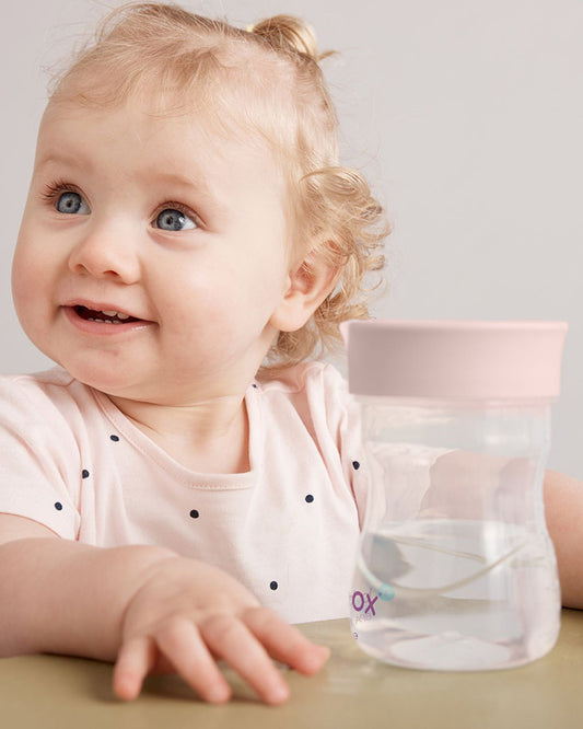 b.box Training Cup-With Silicone Sleeve-Unique Water Window-Easy Free Flow Drinking-240 ml-Blush Pink-For Infants