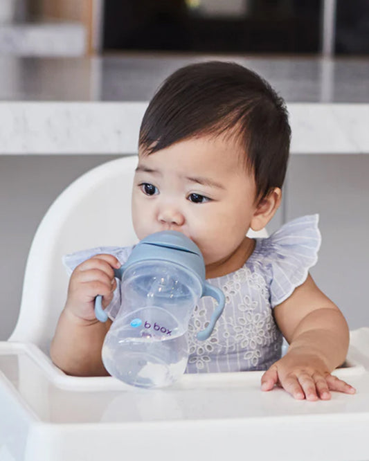 b.box Transition Value Pack-One Cup with 4 Lids for Every Stage of Growth (3M to 12M+) : Includes Medium Flow Teat, Soft Spout, Weighted Straw & Training Cup Lids-Ocean Blue-240 ml