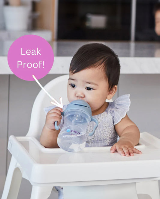 b.box Transition Value Pack-One Cup with 4 Lids for Every Stage of Growth (3M to 12M+) : Includes Medium Flow Teat, Soft Spout, Weighted Straw & Training Cup Lids-Ocean Blue-240 ml
