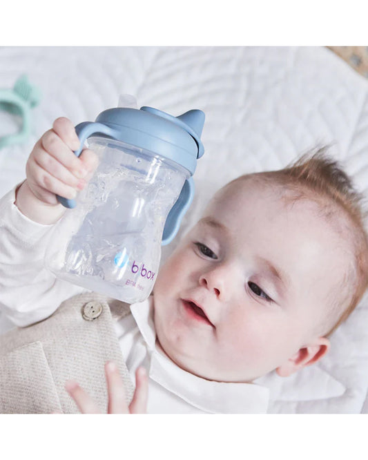b.box Transition Value Pack-One Cup with 4 Lids for Every Stage of Growth (3M to 12M+) : Includes Medium Flow Teat, Soft Spout, Weighted Straw & Training Cup Lids-Ocean Blue-240 ml