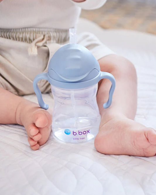 b.box Transition Value Pack-One Cup with 4 Lids for Every Stage of Growth (3M to 12M+) : Includes Medium Flow Teat, Soft Spout, Weighted Straw & Training Cup Lids-Ocean Blue-240 ml