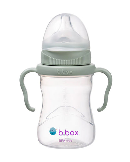 b.box Transition Value Pack-One Cup with 4 Lids for Every Stage of Growth (3M to 12M+) : Includes Medium Flow Teat, Soft Spout, Weighted Straw & Training Cup Lids-Sage Green-240 ml