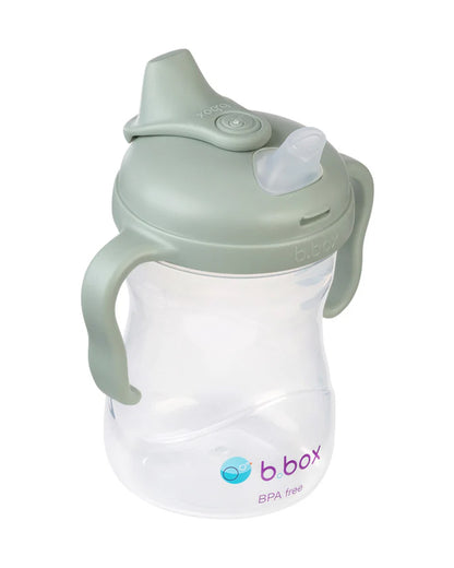 b.box Transition Value Pack-One Cup with 4 Lids for Every Stage of Growth (3M to 12M+) : Includes Medium Flow Teat, Soft Spout, Weighted Straw & Training Cup Lids-Sage Green-240 ml