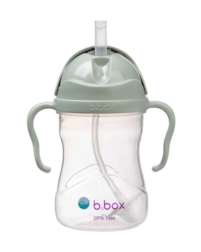 b.box Transition Value Pack-One Cup with 4 Lids for Every Stage of Growth (3M to 12M+) : Includes Medium Flow Teat, Soft Spout, Weighted Straw & Training Cup Lids-Sage Green-240 ml