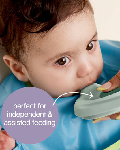 b.box Fill + Feed Food Feeder-With Squeezable Base-Silicone Spout-Twist Open Hinged Lid-110 ml-Lullaby Blue-4M+-For Infants