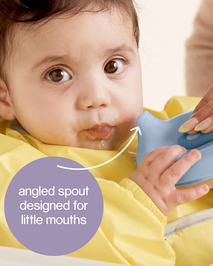 b.box Fill + Feed Food Feeder-With Squeezable Base-Silicone Spout-Twist Open Hinged Lid-110 ml-Lullaby Blue-4M+-For Infants