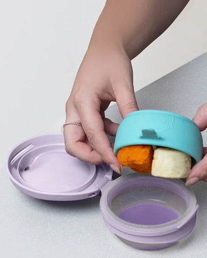 b.box Fill + Feed Food Feeder-With Squeezable Base-Silicone Spout-Twist Open Hinged Lid-110 ml-Lullaby Blue-4M+-For Infants