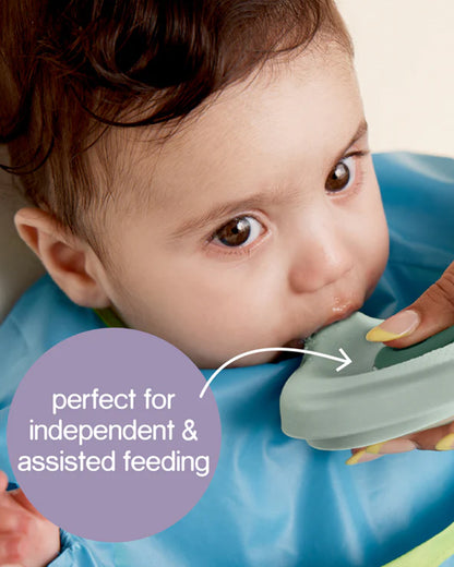 b.box Fill + Feed Food Feeder-With Squeezable Base-Silicone Spout-Twist Open Hinged Lid-110 ml-Sage Green-4M+-For Infants