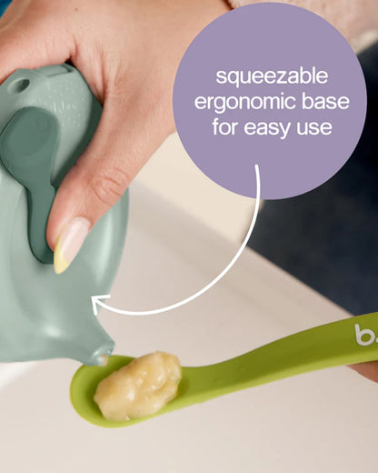 b.box Fill + Feed Food Feeder-With Squeezable Base-Silicone Spout-Twist Open Hinged Lid-110 ml-Sage Green-4M+-For Infants