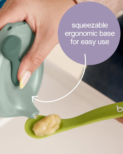 b.box Fill + Feed Food Feeder-With Squeezable Base-Silicone Spout-Twist Open Hinged Lid-110 ml-Blush Pink-4M+-For Infants