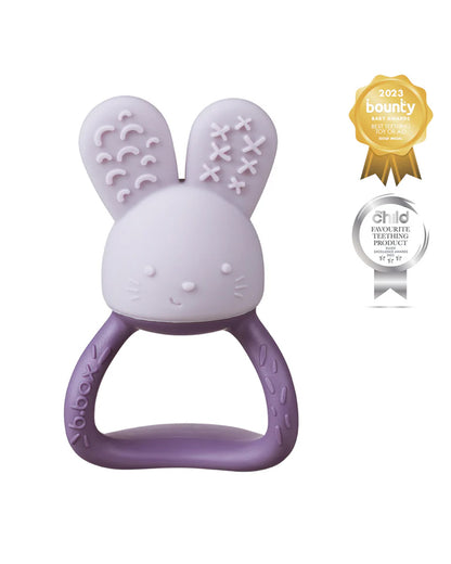 b.box Chill + Fill Teether-Refillable with Ice & Water-Provide Cooling Effect for Inflamed & Achy Gums-Multi Sensory Design & Freestanding Base-Peony Purple-3M+