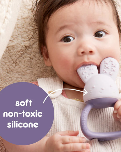 b.box Chill + Fill Teether-Refillable with Ice & Water-Provide Cooling Effect for Inflamed & Achy Gums-Multi Sensory Design & Freestanding Base-Peony Purple-3M+