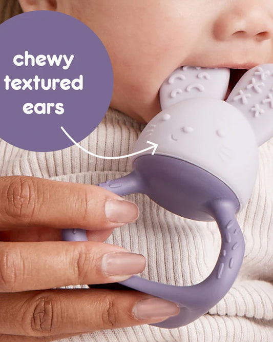 b.box Chill + Fill Teether-Refillable with Ice & Water-Provide Cooling Effect for Inflamed & Achy Gums-Multi Sensory Design & Freestanding Base-Peony Purple-3M+