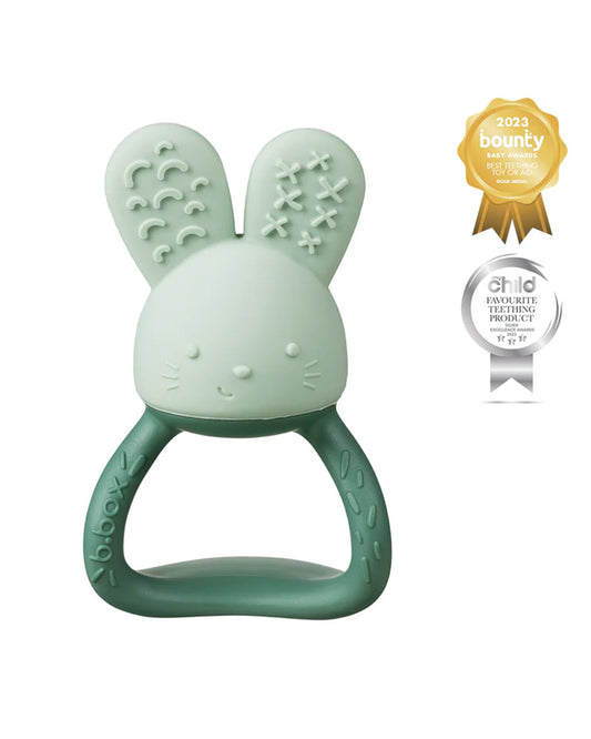b.box Chill + Fill Teether-Refillable with Ice & Water-Provide Cooling Effect for Inflamed & Achy Gums-Multi Sensory Design & Freestanding Base-Sage Green-3M+