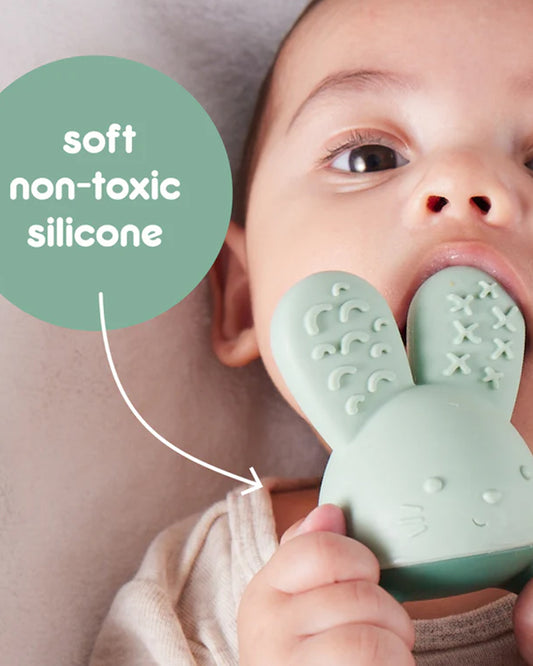 b.box Chill + Fill Teether-Refillable with Ice & Water-Provide Cooling Effect for Inflamed & Achy Gums-Multi Sensory Design & Freestanding Base-Sage Green-3M+