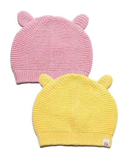 BeeLittle Pink & Yellow Caps-Printed-Organic Cotton-Pack of 2-For Infants