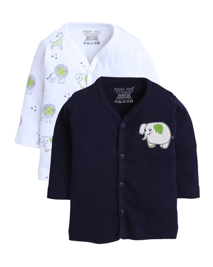 Polka Tots White & Navy Blue Jhabla-Printed-Cotton-Pack of 2-For Infants