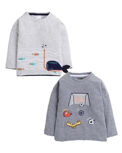 Polka Tots Grey T-shirts-Printed-Cotton-Pack of 2-For Infants