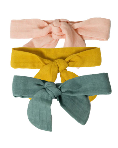 Aariro Peach, Mustard & Navy Headbands-Solid-Organic Cotton-Pack of 3-For Infants