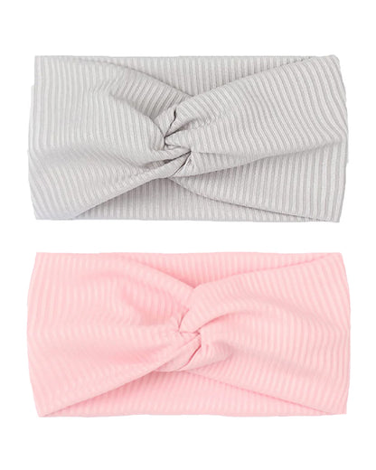 Syga Grey & Peach Pink Headbands-Striped-Cotton-Pack of 2-For Infants