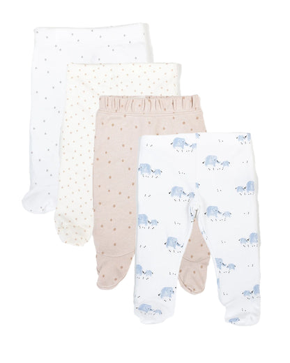 BeeLittle White, Blue & Beige Leggings-Printed-Cotton-Pack of 4-For Infants