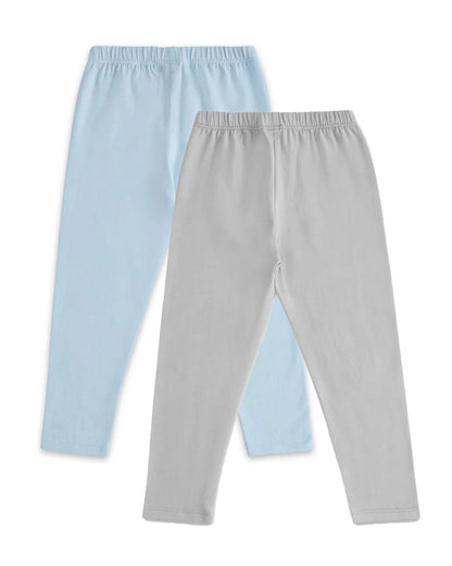 Haus & Kinder Grey & Sky Blue Leggings-Cotton-Printed-Pack of 2-For Infants