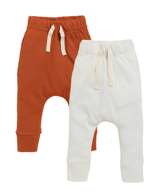 Cot & Candy Baby Brown & White Trousers-Solid-Organic Cotton-Pack of 2-For Infants