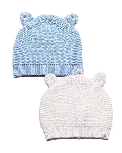 BeeLittle White & Blue Caps-Printed-Organic Cotton-Pack of 2-For Infants