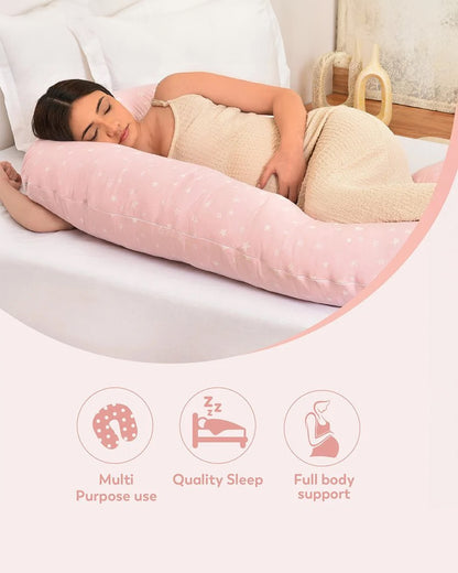 Mi Arcus Gingham C Shaped Pregnancy Pillow-Full Body Support-Pink-Star-For Maternity