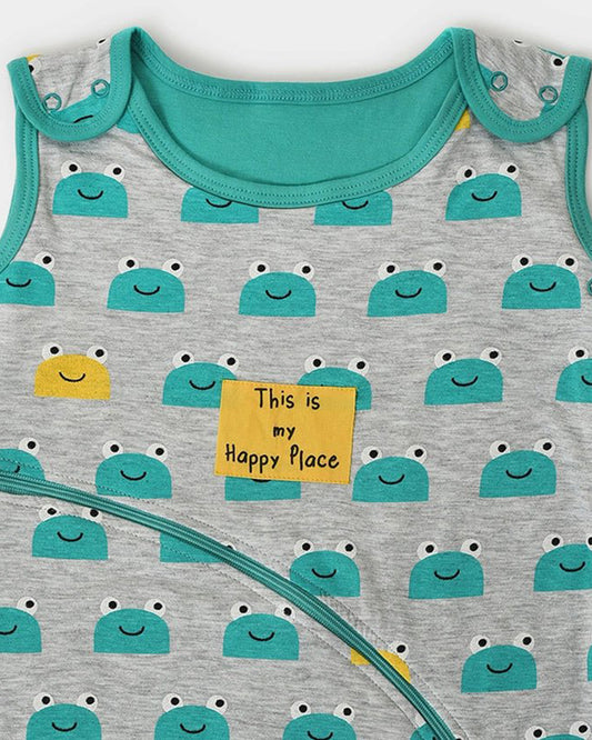 Mi Arcus Toad Newborn Summer Baby Sleeping Bag-with Shoulder Button & Side Zipper-Cotton-Green-Newborn Bed