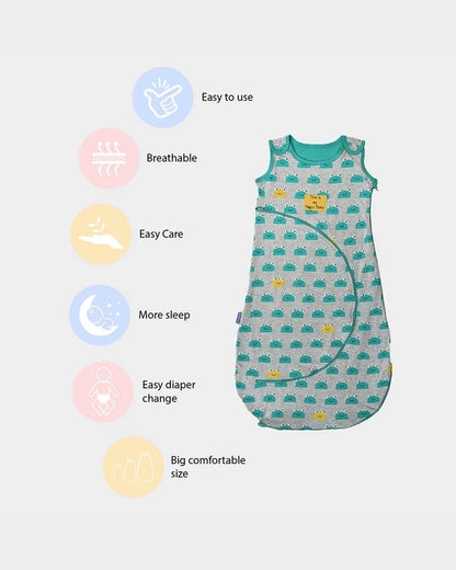 Mi Arcus Toad Newborn Summer Baby Sleeping Bag-with Shoulder Button & Side Zipper-Cotton-Green-Newborn Bed