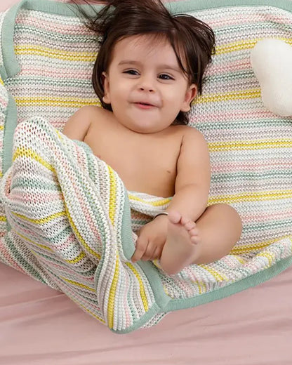 Mi Arcus Pearl Knitted Baby Blanket-Ultra Soft 100% Cotton-Multicolor-For Infants